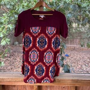 Anthropologie Meadow Rue Solvo Medallion Print Top Burgundy Size XS